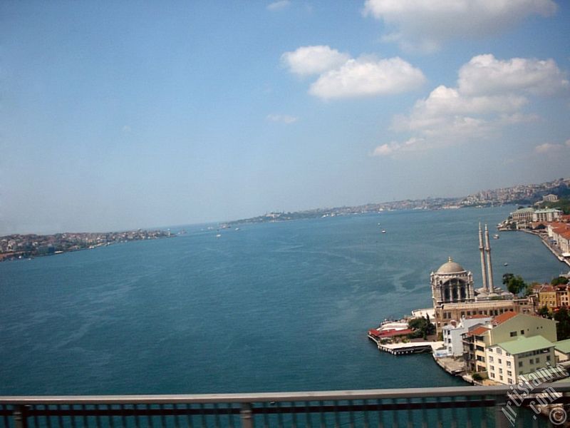 View of the Bosphorus in Istanbul from the Bosphorus Bridge over the sea of Marmara in Turkey.
