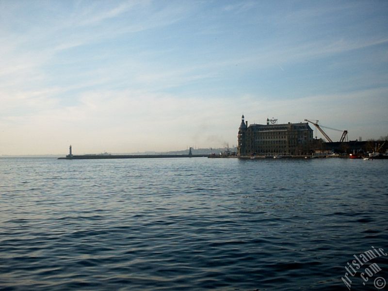 View of Haydarpasha train station from the shore of Kadikoy in Istanbul city of Turkey.
