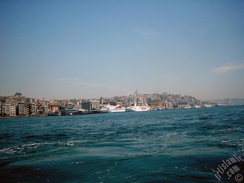 View of Karakoy coast from the shore of Eminonu in Istanbul city of Turkey.

