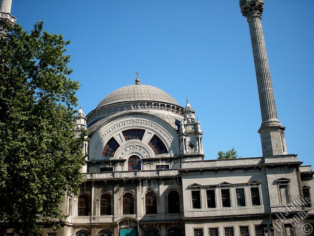 View of Valide Sultan Mosque in Dolmabahce district in Istanbul city of Turkey.
