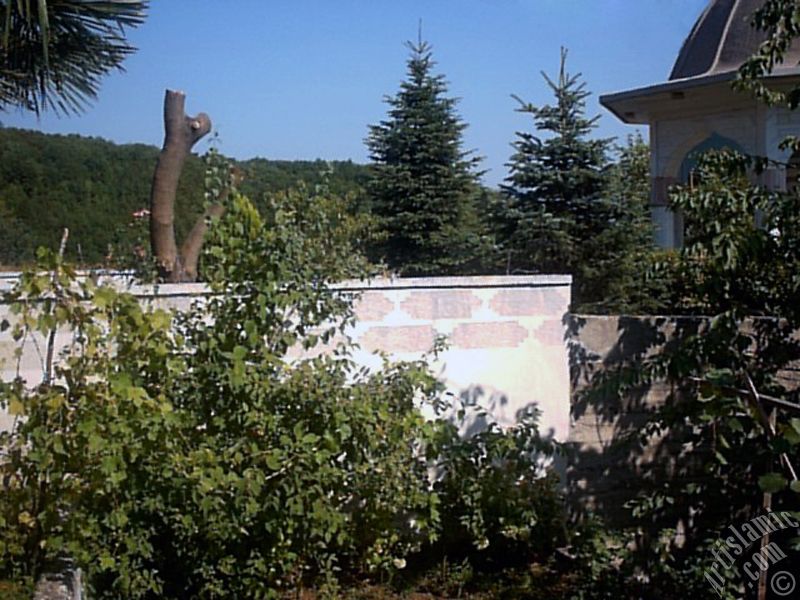 View of Ansar Mosque`s garden and fountain in Gokcedere Village in Yalova city of Turkey.
