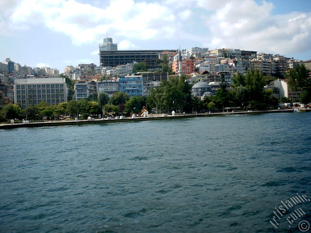 View of Findikli-Kabatas coast and Findikli Mosque from the Bosphorus in Istanbul city of Turkey.
