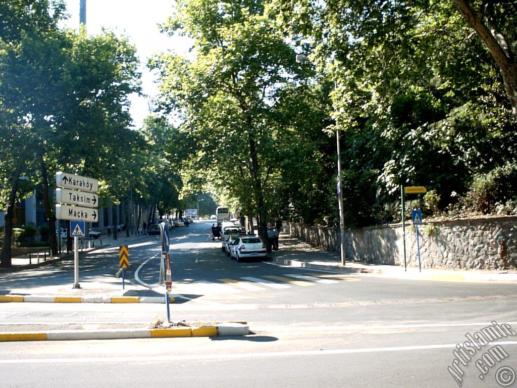View towards Taksim-Macka way from Dolmabahce district in Istanbul city of Turkey.
